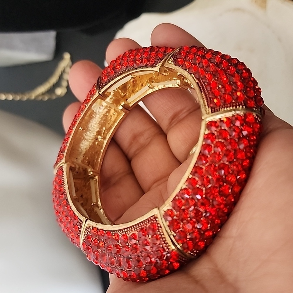 Statement Red Crystal Bangle Stretch Bracelet - image 6